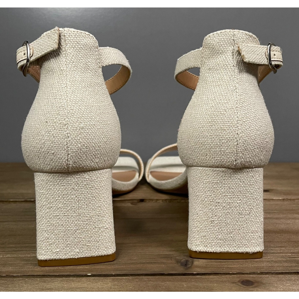 Abound Women's Ankle Strap Sandals Size 9 Ivory White Fabric Square Toe Block - Picture 7 of 12